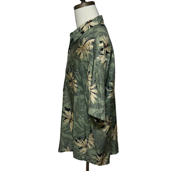 Windham Pointe Shirt Mens Large Green Tan Hawaiian Floral Silk Blend Beachy - Picture 6 of 8